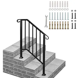 Artisasset Matte Black Outdoor 2-Step Iron Handrail Durable Iron Construction Sleek Modern Look Ideal for Patios Decks and Walkways