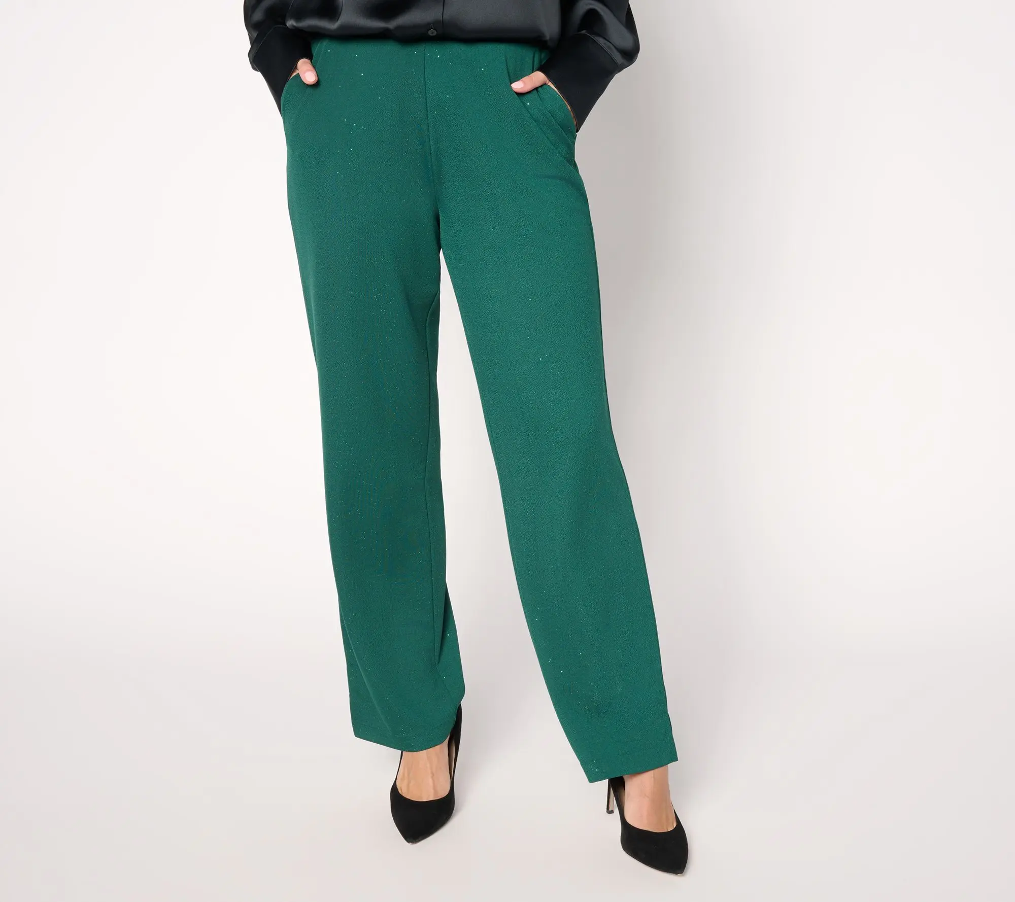 Joan Rivers Petite Full Leg Sparkle Crepe Pants