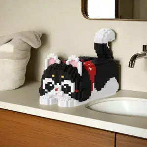 Cute Cat Design Building Blocks Tissue Box, 2500pcs/set DIY Animal Building Blocks Tissue Organizer, DIY Handmade Toy Gift for Friends, Home Decoration Ornament