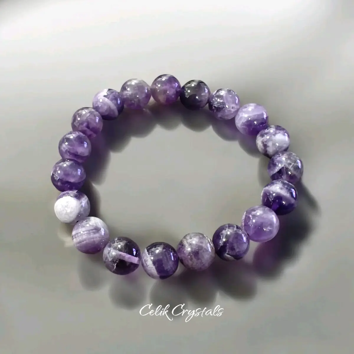 Chevron Amethyst Bracelet with Natural Stones and Crystal Beads, 8 or 10mm