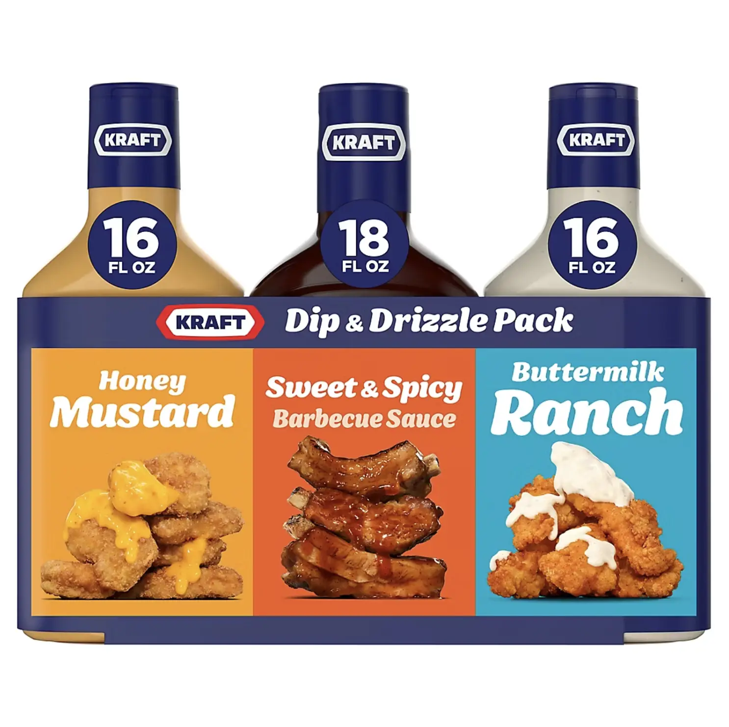 Kraft Dip & Drizzle Dressing Condiments Pack: Honey Mustard, Sweet & Spicy Barbecue Sauce & Buttermilk Ranch