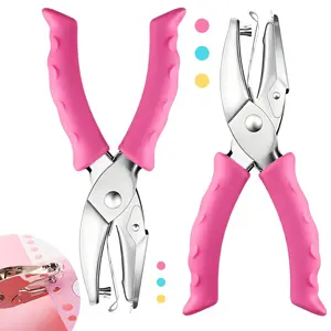Single Hole Punch Set (2 pcs), 1/4" and 1/8" hole punchers with pink soft grip, handheld small circle paper punch for home, office, classroom crafts, scrapbooks, tags, tickets