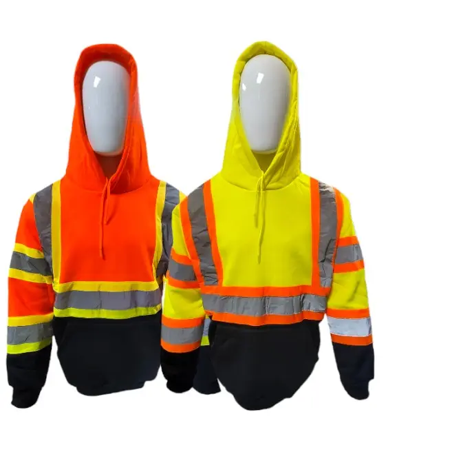 Class 3 Long Sleeve Pullover Hooded Sweatshirt - Safety Reflective Tape, Warm, Enhanced Visibility for Work Safety Equipment