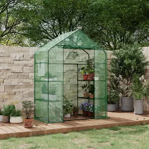 57x29x77-Inch Mini Walk-in Greenhouse, Transparent PE Cover with Anchor, 3-Tier Design, 4 Shelves for Indoor and Outdoor Planting