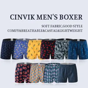 Mens Boxer Shorts Funny Boxers Sleep Short Plaid Cotton Loose Woven Boxers for Men Fabric Menswear Soft Stylish