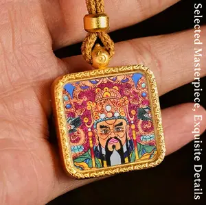 Portable Thangka Buddha Pendant - Wealth God Yellow Jambhala, Tara, Manjushri & Samantabhadra Protective Amulet,TibetanBuddhistJewelry,ThangkaAmulet,YellowJambhalaPendant,SpiritualProtectionAmulet,EasternSpiritualityAccessories