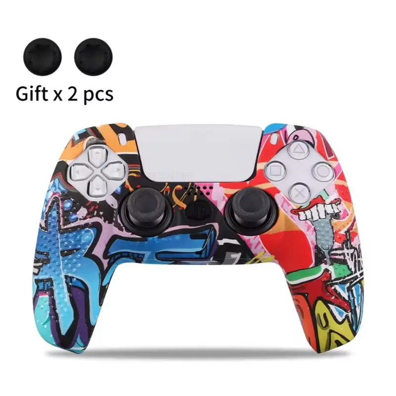 PS5 Controller Silicone Protective Case Graffiti Gamepad Rubber Cover Skin Protector Thumbstick Grip Caps For PS5 Accessories