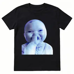 T Shirt Funny AI Baby Holding Laugh Meme Viral Trend Unisex Short Sleeve 100% Cotton Comfortable Breathable Casual Trendy Outfit Top