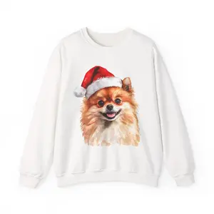 Pomeranian Dog in Santa Hat Sweatshirt | Christmas Pomeranian Crewneck