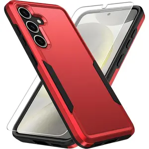 for Samsung Galaxy S25 Case, with HD Screen Protector [Military Grade Drop Tested] Heavy-Duty Tough Rugged Shockproof Protective Case for Samsung S25, Red