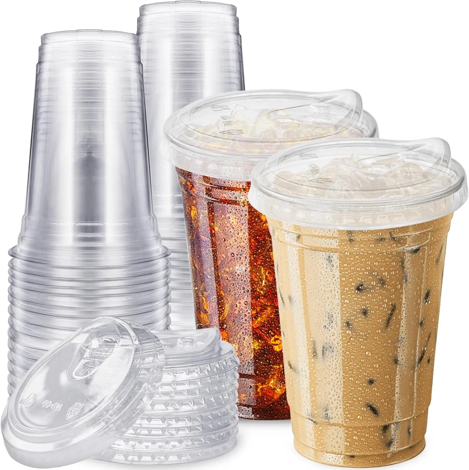 20 oz Clear Plastic Cups with Strawless Sip Lid,25 Sets Disposable Iced Coffee Cups with Lids,Disposable Clear Plastic Cups with Lids for Iced Coffee,Smoothie,Cold Drinks for Party
