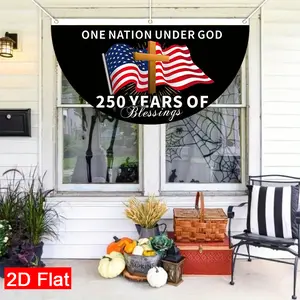 America 250th Anniversary Patriotic Garden Flag with Cross, Printed Semi-Circular Outdoor Decoration for Lawn, Fence, Wall, Durable Polyester, USA Independence Day Yard Decor