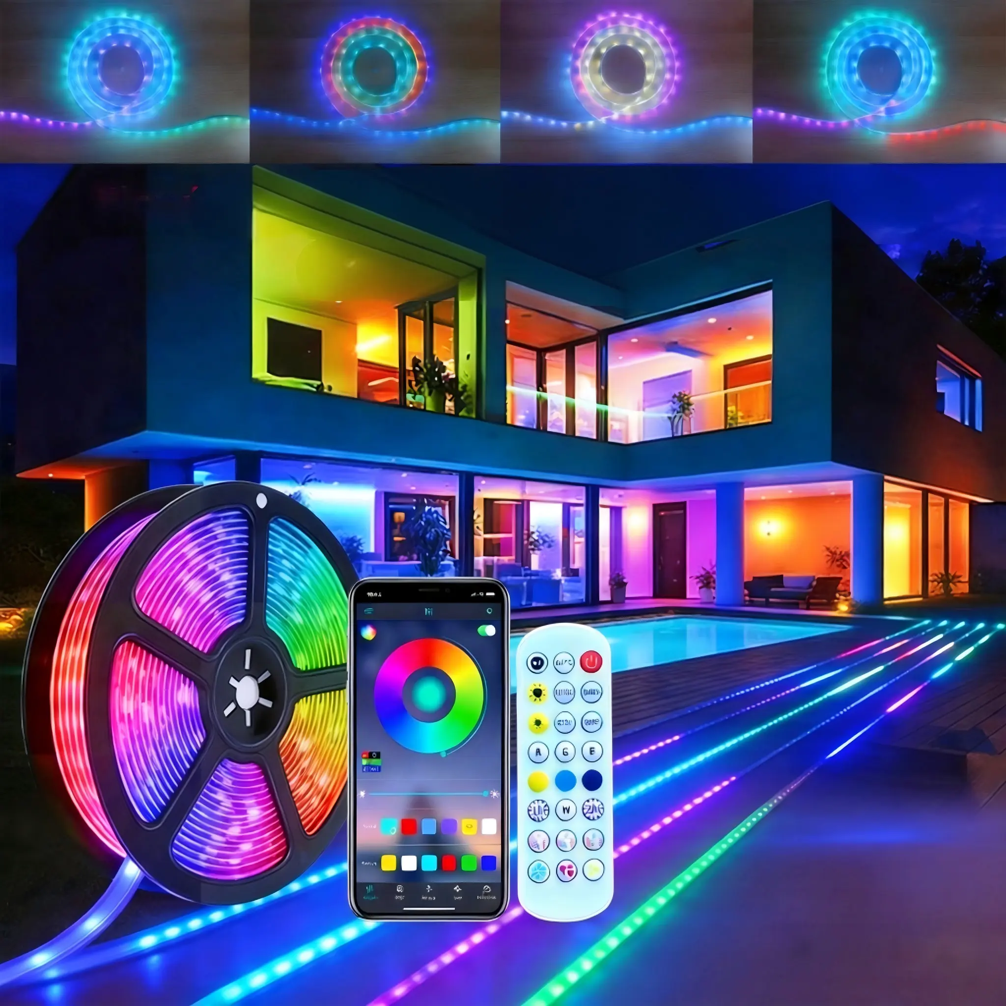 DC5V voice controlled pickup rhythm light strip,16.4FT 300lights atmosphere light, colorful horse racing, internet famous fireworks light, KTV private room audio app, music rhythm explosion, lightning, competitive room decoration LED light stripSmart