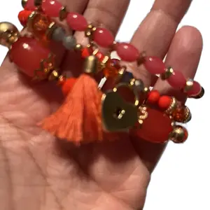 3PC Orange Beaded Bracelets