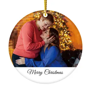 Personalized Photo Christmas Ornament 2024, Custom Christmas Tree Ceramic Ornament with Photo and Scannable Song Code, Keepsake Gift for Family, 3 inches Christmas Tree Decoration Ornaments