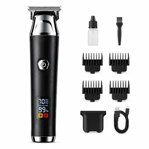 Professional Hair Clipper for Men, Cordless T-Blade Trimmer, Rechargeable Barber Clipper with LED Display, Zero Gap Beard Trimmer, USB Hair Cutting Kit for Home & Salon