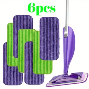 6PCS Reusable Mop Pads Compatible with Swiffer Wet Jet Mop, Wet Pads Refill Pads Refills Mop Refill Pads Washable Wet Dry Use Mop Replacement Heads for Hard Wood Floor Cleaning