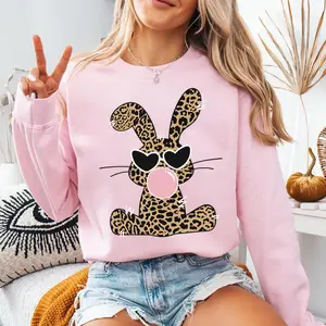 Coquette Leopard Easter Bunny Sweatshirt | Oversized Pink Bubblegum Graphic Crewneck