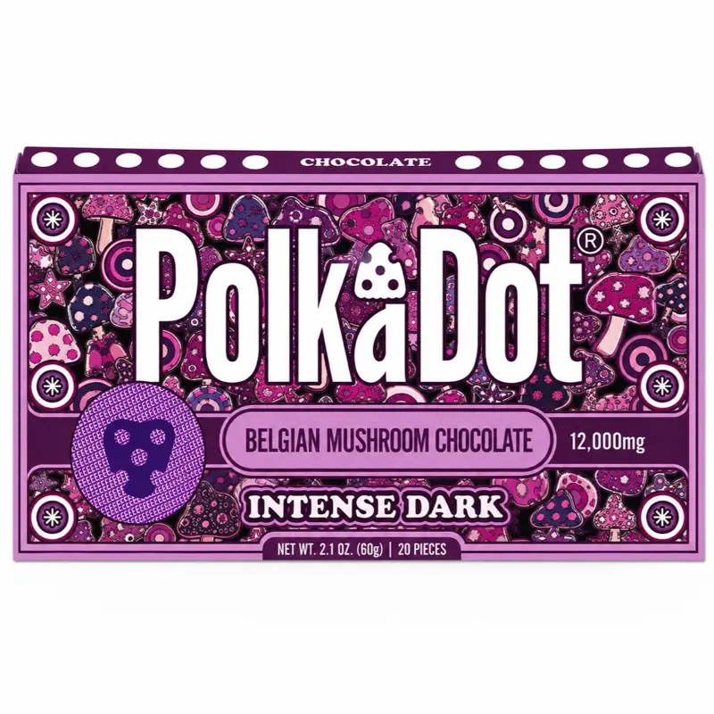 Polkadot Belgian Chocolate, Intense Dark, 20 Count, High Potency Plant-based Mushroom Snack, 100% Organic, High-Quality Ingredients, Made in USA, All Natural, Healthy Chocolate, 20 Piece Chocolate Bar