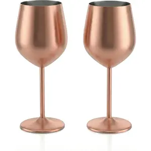Stainless Steel  Glasses | Unbreakable Metal  Glasses with Short Stem |  Drinkware for Red & White  | Durable for Camping, Outdoor &  Use | Rose  | Pack of 2