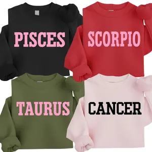 [Full 12 Zodiac] Zodiac Minimalist Sweatshirt – Simple Astrology Sign Crewneck with Bold College Lettering, Unisex Horoscope Pullover Gift for Pisces, Scorpio, Taurus, Cancer & Zodiac Lovers