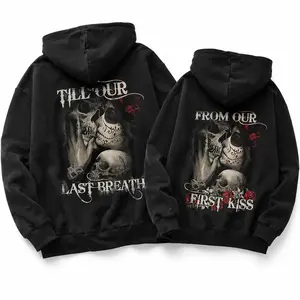 Skull And Rose Couple Hoodie, From Our First Kiss Till Our Last Breath Graphic Couple Matching Outfits Hoodies Casual for Women for Men, Perfect Gift