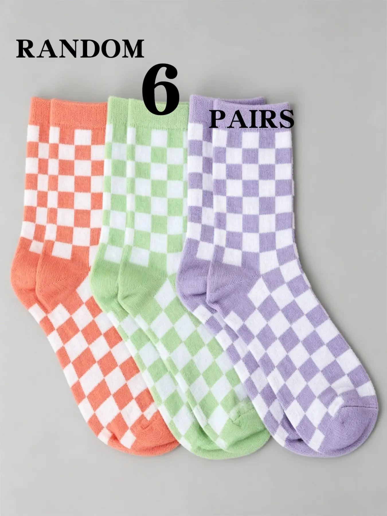 Random 6 Pairs Checkered Mid-Calf Socks, Comfortable and Stylish Footwear, Perfect for Daily Wear, Durable and Breathable Material
