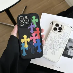 Suitable for iPhone 16 15 14 13 12 11 premium silicone cross phone case, iPhone 16 15 Plus silicone cross male and female shock-absorbing phone case