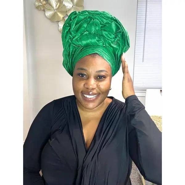African Head Tie “Auto Gele” African Ready to Wear Auto Gele, Head Wrap, Damask Head Tie  main image 3