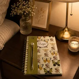 Grateful Journal with Butterfly Design and Pen Set for Personal Reflection and Gratitude Tracking