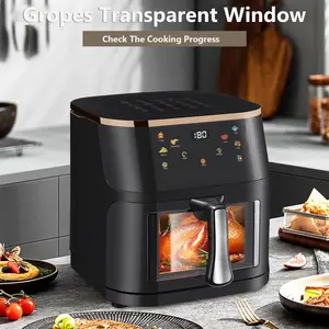 Air Fryer 8.45 QT Large Capacity, 1400W Healthy Cooker with 6 Presets, Digital LCD Touch Screen, Visual Cooking Window, Non-Stick Basket