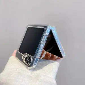 Cracked Green Leaf Metal Side Clip Transparent Pattern Case for NUBIA Flip, Libero Flip 5G - Stylish Foldable TPU Cover with Metal Side Clip, Durable and Scratch-Resistant Protective Phone Case for Men & Women