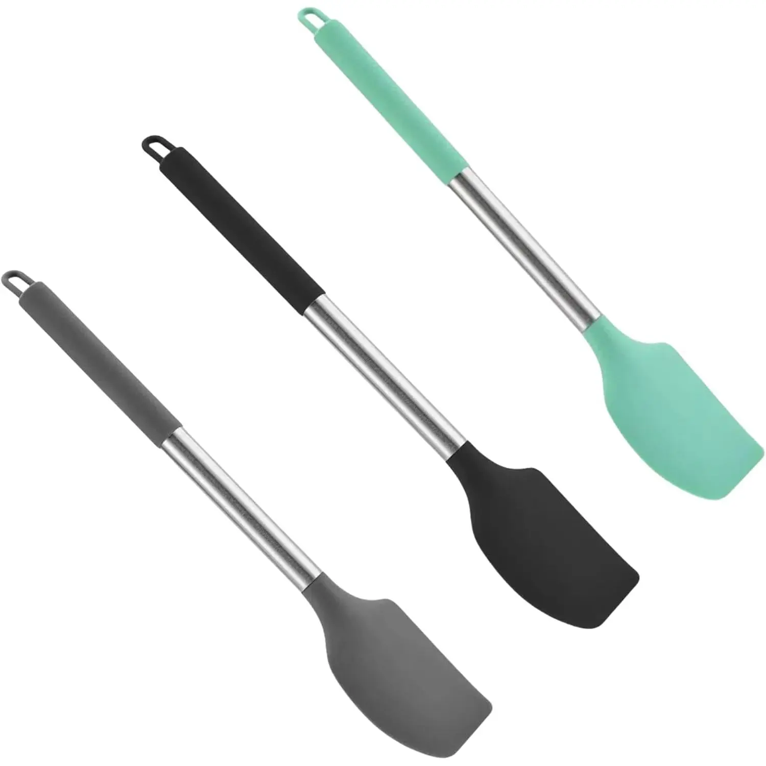 Steel Handle  Spatula Set (13.2"), 3-Pack Large Non Stick Rubber Spatula Heat Resistant 600?F, Kitchen Utensils Spatulas for Baking Cooking and Mixing, Jar Scraper