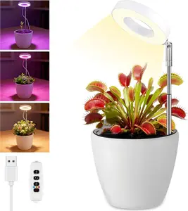 1/2/3 PCS Indoor Plant Growth Light, LED Full Spectrum Desk Growth Lamp, 3-Color Dimming USB Powered Adjustable Height Automatic On/Off Timer for 3/9/12 Hours, Suitable for Fleshy Flowers Small Plants