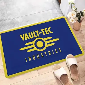 Vault-Tec Industries Flannel Door Mat, Household Decorative Rug – Fallout-Themed Blue & Yellow Design, Iconic Vault-Tec Logo Print, Non-Slip Indoor/Outdoor Mat for Fallout Fans