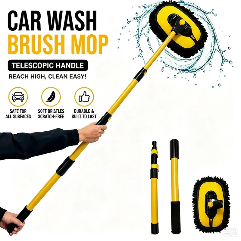 Black Friday 43'' Long handle car wash mop,Brush head 360° rotating,Detail cleaning,3X Fast Clean,Retractal Christmas gifts: Must-haves for car ownersle aluminum fathersdaygift