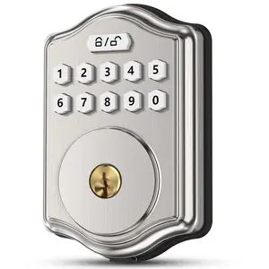 52HZ Keyless Entry Door Lock with Code, Electronic Keypad Deadbolt with 2 Keys, Smart Door Locks for Front Door, Voice Guidance, Anti-Peeping Password, Auto Lock, Easy to Install, Black,Satin Nickel
