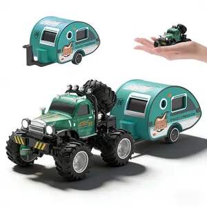 Mini Car 1:64 Mini LED RC Drift Car with Trailer | 2.4Ghz Remote Control Rechargeable RC Truck, Blue LED Light Rc Car Toy, Birthday Gift for Kids & Adults