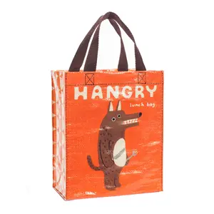 Hangry Lunch Bag Handy Tote with Dog Illustration and Orange Background