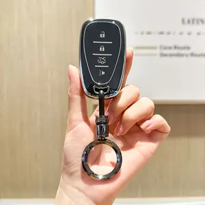 for Chevy Key Fob Cover with Keychain,Soft TPU Key Case Shell Full Protection for Chevy Equinox Sonic Spark Traverse Trailblazer Trax Malibu Camaro Cruze Blazer 4 Button Holder