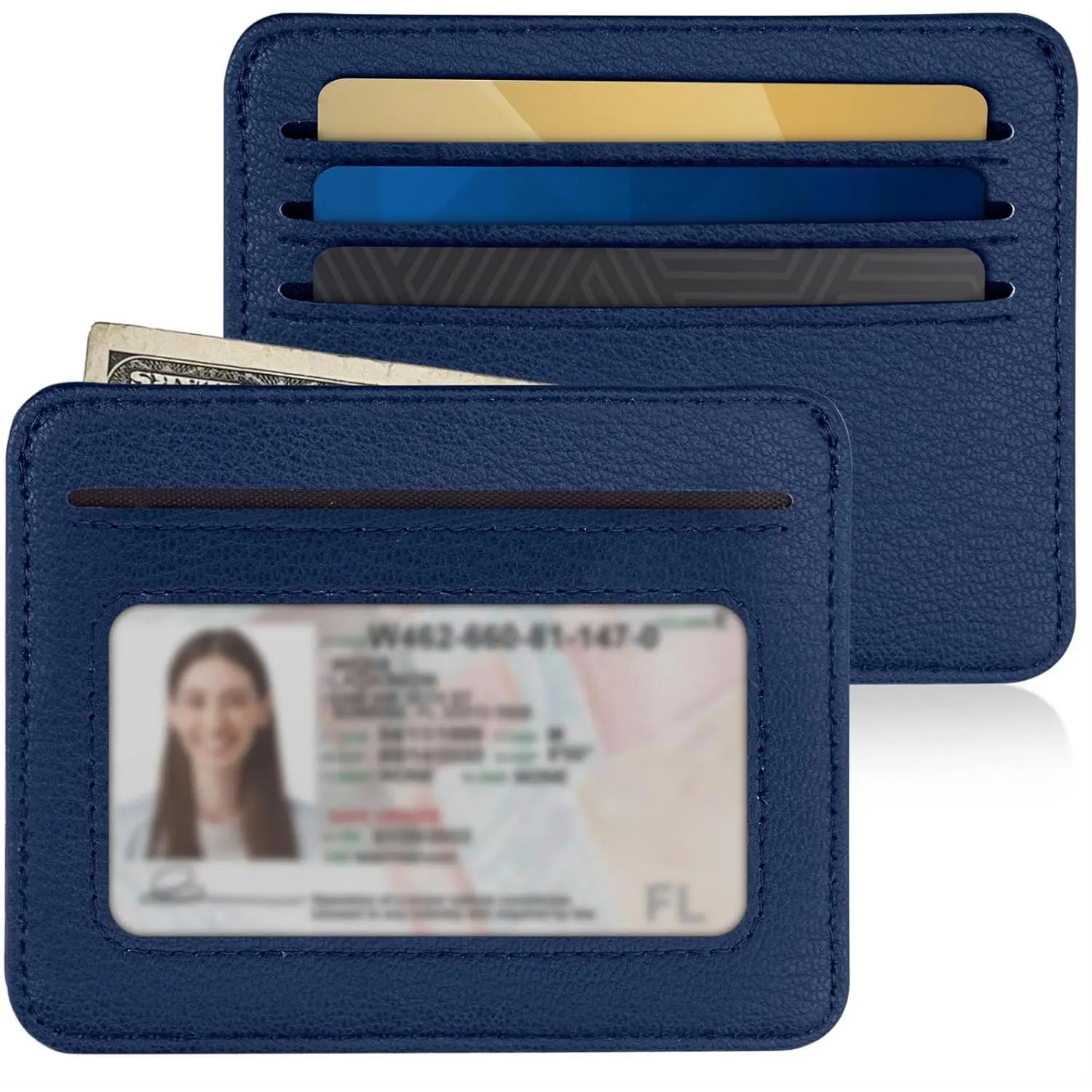Minimalist Wallet Credit Card Holder for Women, RFID Credit Card Holder Card Cases, Slim Pocket Wallet with ID Window for Women Men, Navy Blue