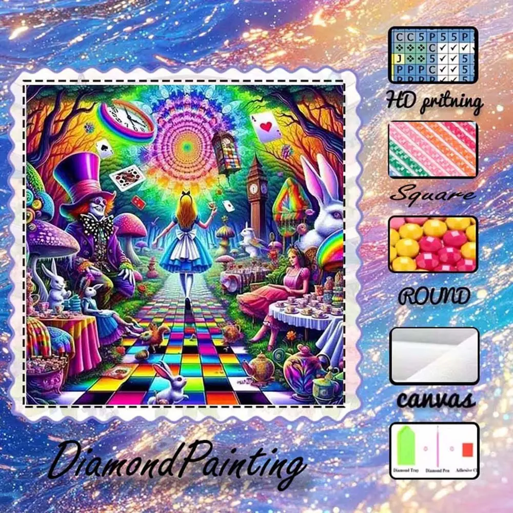 DIY 5D Flocking Diamond Painting Kit, AB Drill, Fairy Dust Drill, Crystal Drill, Alice, Fantasy, Rainbow Diamond Embroidery, Special Craft Art Kit, Wall Decor, Gift for Family, Lover, Friends, Diamond Art Tools, Handicraft, Diy Kits