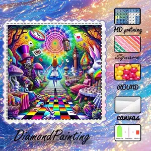 DIY 5D Flocking Diamond Painting Kit, AB Drill, Fairy Dust Drill, Crystal Drill, Alice, Fantasy, Rainbow Diamond Embroidery, Special Craft Art Kit, Wall Decor, Gift for Family, Lover, Friends, Diamond Art Tools, Handicraft