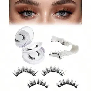 Natural Look Magnetic Eyelashes Kit 2 Pairs Reusable Double Sided Magnetic Lashes With Applicator And Mirror No Glue Needed Strip Lashes Black Manga Look 511mm Makeup Lightweight