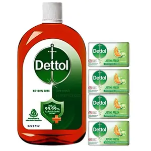 Dettol Antiseptic Liquid 550mL & 4 Lasting Fresh Soap 100mL Each