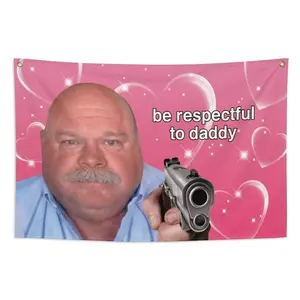 Be Respectful to Daddy Flag 3x5 ft Funny Pink Heart Meme Tapestry Aesthetic College Dorm Wall Decor Durable Polyester Banner Gag Gift