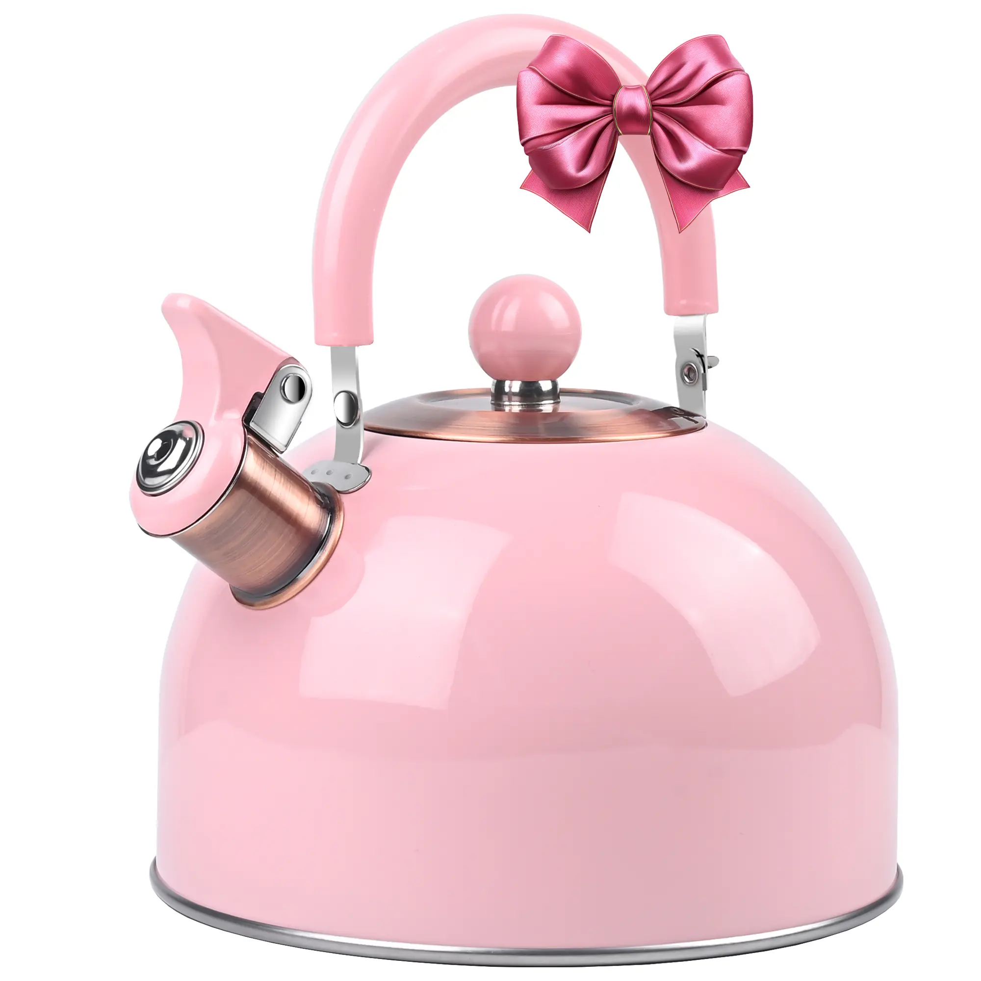 2.6 Quart Pink Whistling Tea Kettle, Tea Pot, Stainless Steel, Cool-Touch Handle, Loud Whistle, 7.48-inch Base, Induction Compatible