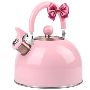 2.6 Quart Pink Whistling Tea Kettle, Tea Pot, Stainless Steel, Cool-Touch Handle, Loud Whistle, 7.48-inch Base, Induction Compatible