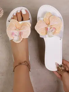 High-Quality 3D Tropical Orchid Sandals, Soft Sole Boho Style, Comfortable Open-Toe Summer Shoes, Ideal for Beach & Travel