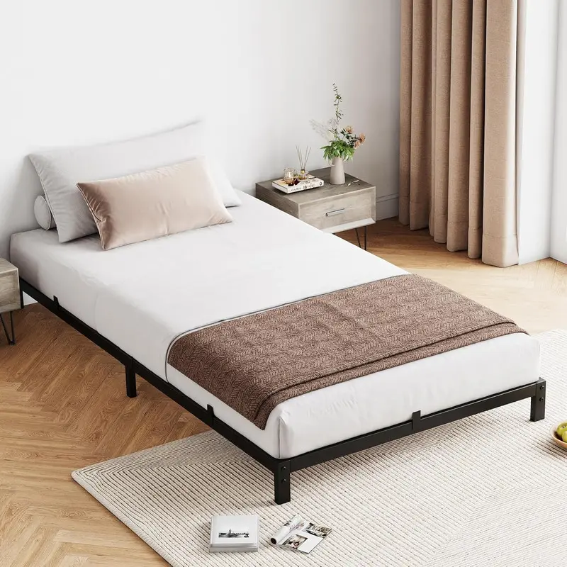 6 Inch Twin Bed Frame, Low Profile Twin Metal Platform Bed Frame Support Mattress Foundation, Noise Free, Easy Assembly, Black